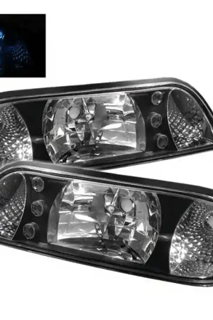 Ford Mustang Spyder LED Crystal Headlights - Black - HD-ON-FM87-1P-LED-BK Super Sale