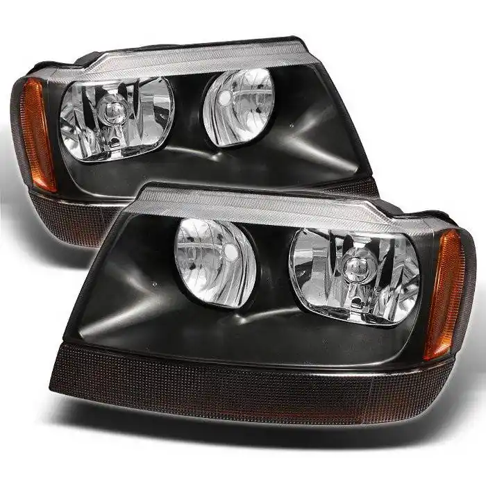 Popular Jeep Grand Cherokee Spyder Amber Crystal Headlights - Black - HD-CL-JGC99-AM-BK