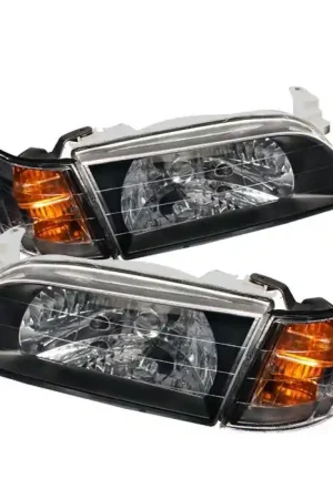 Toyota Corolla Spyder Crystal Headlights with Amber Corner Lights - Black - HD-CH-TC93-AM-BK-SET Best Seller