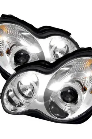 Time-Limited Mercedes-Benz C Class Spyder Halo Projector Headlights - Chrome - 444-MBW220-HID-DRL-C