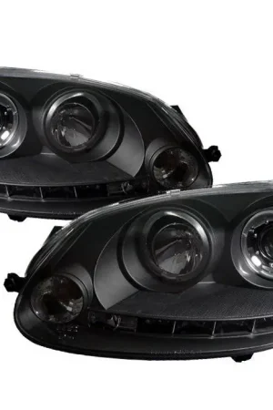 Special Offer Volkswagen Rabbit Spyder Halo LED Projector Headlights - Black - 444-VP01-DRL-BK