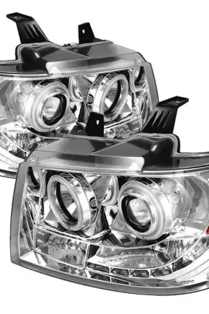 Clearance Chevrolet Tahoe Spyder Projector Headlights - CCFL Halo - LED - Chrome - 444-CSUB07-CCFL-C