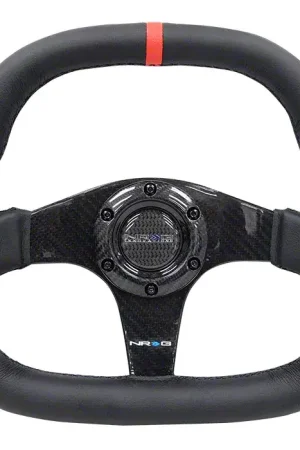 NRG Innovations 320mm Flat Bottom Carbon Fiber Steering Wheel; Black Leather with Red Center Mark Price Cut
