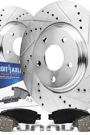 Grab Now 4pc Front Drilled Slotted Rotors and Ceramic Brake Pads Kit