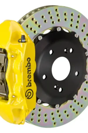 Professional Grade Brembo 06-09 S2000 Rear GT BBK 4 Piston Cast 328x28 2pc Rotor Drilled- Yellow