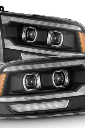 AlphaRex 09-18 Dodge Ram 2500 LUXX LED Proj Headlights Plank Style Blk w/Activ Light/Seq Signal/DRL Exclusive