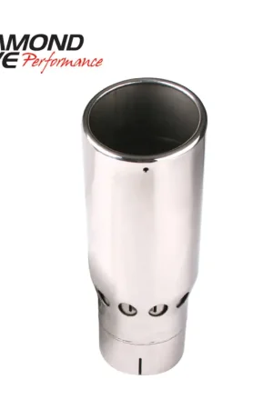 Diamond Eye TIP 5in INLET X 6in OUTLET VENTED/INTERCOOLER ROLLED ANGLE SLOTTED POLISHED SS 15 ANGLE Buy Direct