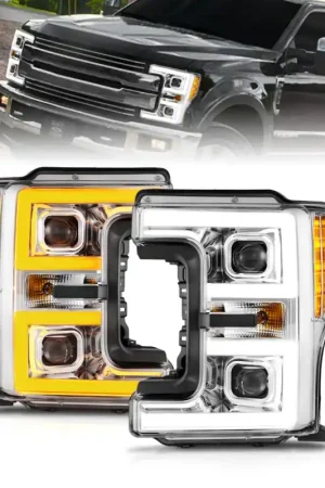 Modern ANZO 17-19 Ford F-250/350/450 SD (w/o Factory LED HL) LED Proj Headlights w/Light Bar Switchback Chr