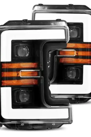 AlphaRex 17-19 Ford F-250 SD PRO-Series Proj Headlights Plank Style Black w/Activ Light/Seq Signal Order Now