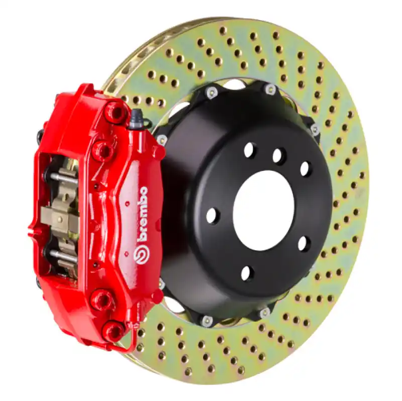 Luxury Brembo 06-13 Corvette Z06 Excl CC Brakes Rear GT BBK 4 Piston Cast 345x28 2pc Rotor Drilled-Red