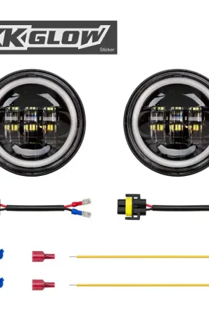 Place Order XK Glow Black 2pc. Motorcycle Driving Lights w/ Amber Halo