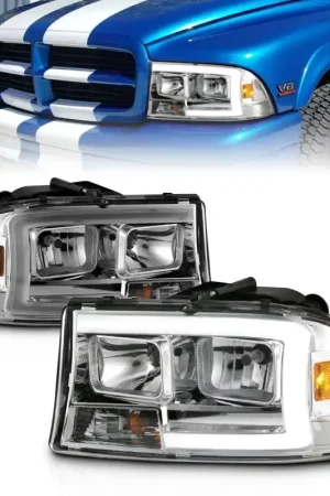 Markdown ANZO 97-04 Dodge Dakota/Durango Crystal headlight Set w/ Light Bar Chrome Housing