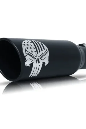 Gibson Patriot Skull Rolled Edge Angle-Cut Tip- 5in OD/2.25-2.5in Inlet/12in Length - Black Ceramic Best Seller