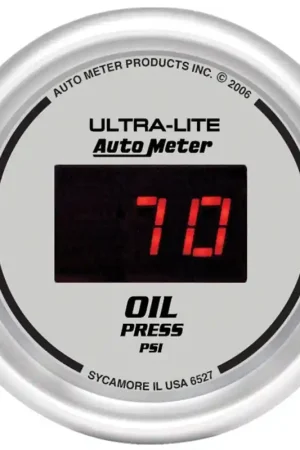 Genuine Autometer Ultra-Lite 2-1/16in 100PSI Silver Dial Digital Oil Pressure Gauge w/ Red LED