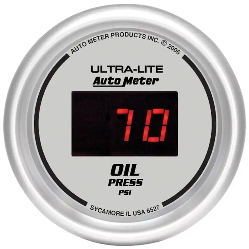 Genuine Autometer Ultra-Lite 2-1/16in 100PSI Silver Dial Digital Oil Pressure Gauge w/ Red LED