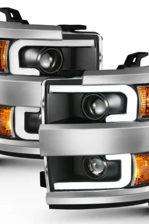 ANZO 2015-2016 Chevrolet Silverado Projector Headlights w/ Plank Style Design Black w/ Amber Wholesale