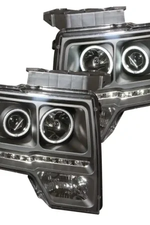 Weekend Sale ANZO 2009-2014 Ford F-150 Projector Headlights w/ Halo Black (CCFL) G2
