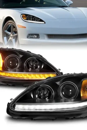 While Supplies Last ANZO 05-13 Chevrolet Corvette Projector Headlights w/switchback & Sequential LED - Black Amber