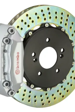Brembo 99-05 Honda S2000 Front GT BBK 4 Piston Cast 2pc 328x28 2pc Rotor Cross-Drilled Silver Warranty Included