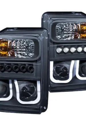ANZO 2008-2010 Ford F-250 Projector Headlights w/ U-Bar Black Free Shipping