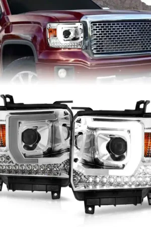 ANZO 14-15 GMC Sierra 1500/2500HD/3500HD Plank Style Projector Headlight - Chrome Housing Must Have