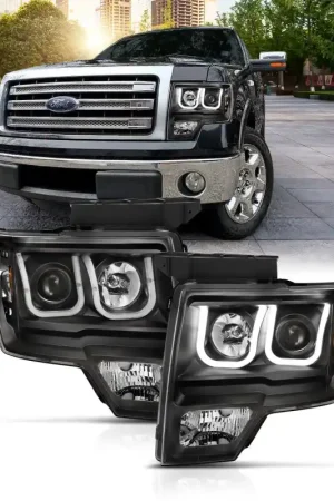 ANZO 2009-2014 Ford F-150 Projector Headlights w/ U-Bar Switchback Black w/ Amber Buy Online