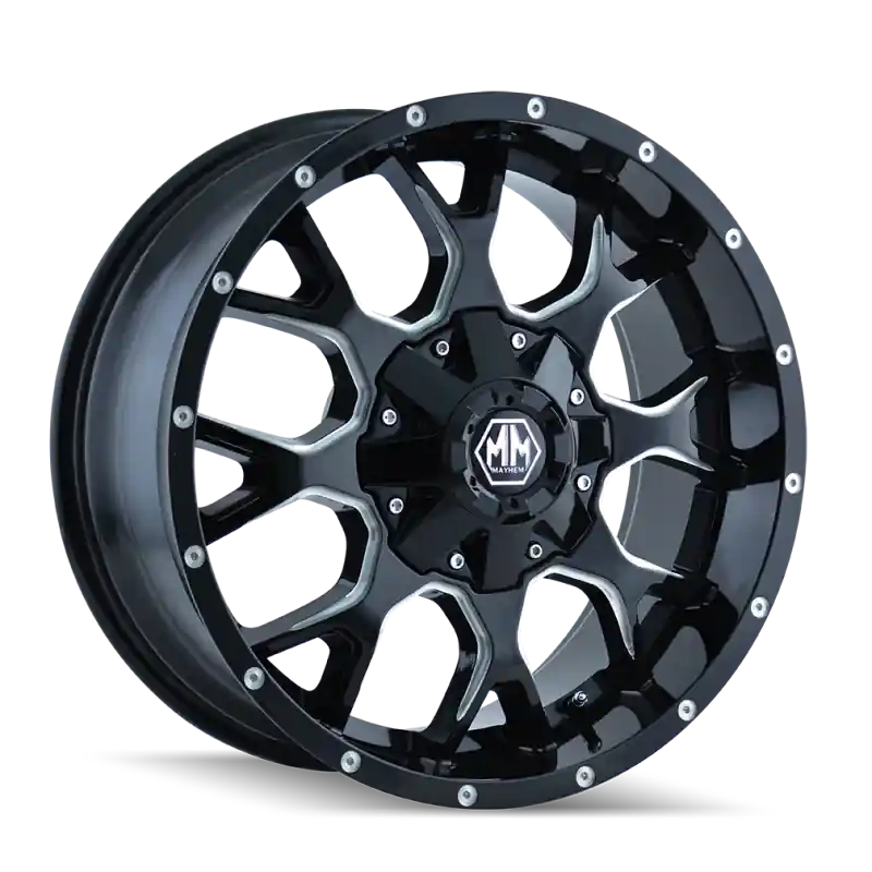 Mayhem 8015 Warrior 18x9 / 8x180 BP / -12mm Offset / 124.1mm Hub Black w/ Milled Spokes Wheel Discount