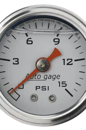 Autometer AutoGage 1.5in Liquid Filled Mechanical 0-15 PSI Fuel Pressure Gauge - White Instant Buy