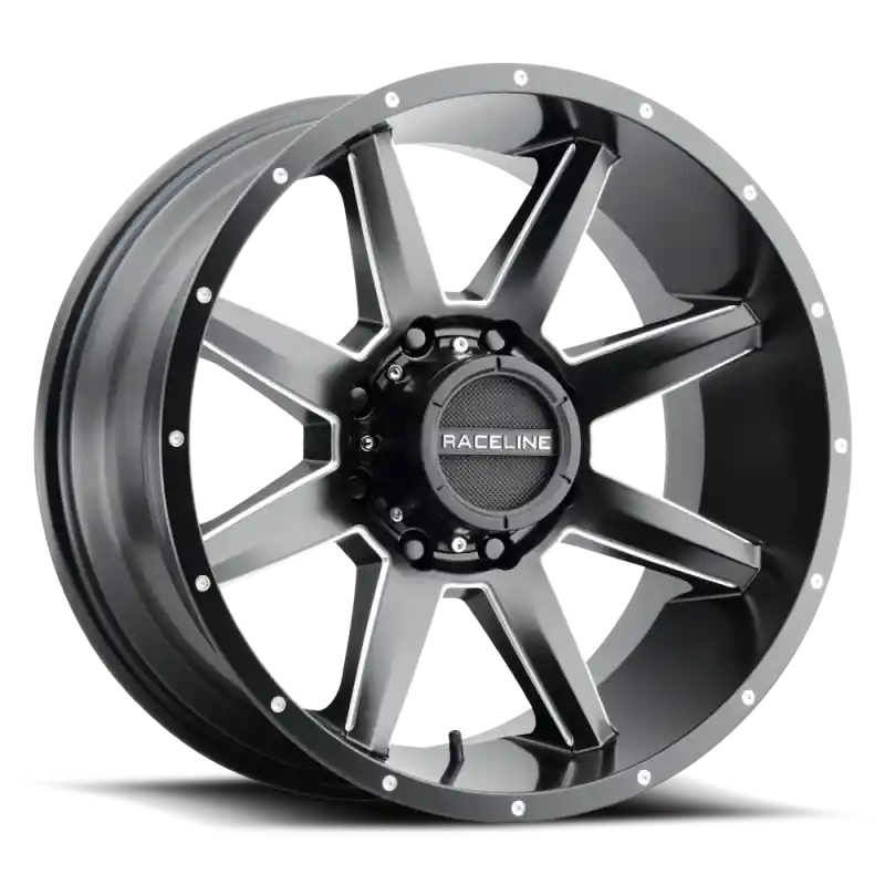 Raceline 954M Stryker 20x9in / 6x139.7 BP / 18mm Offset / 106.1mm Bore - Satin Black & Milled Wheel Sale