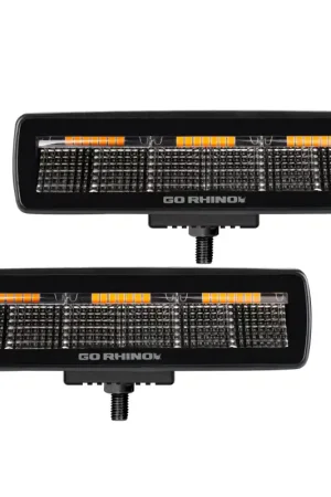 Genuine Go Rhino Xplor Blackout Combo Series Sixline LED Flood Lights w/Amber (Surface Mount) - Blk (Pair)