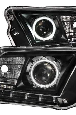 ANZO 2010-2014 Ford Mustang Projector Headlights w/ Halo Black (CCFL) Flash Sale