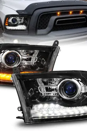 Hot Deal ANZO 09-18 Dodge 1500-3500 LED Plank Style Headlights w/Switchback+Sequential Hyper Black (OE Style)
