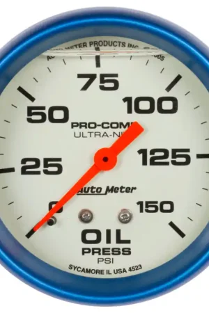 Free Delivery Autometer Ultra-Nite 2-5/8in 0-150 PSI Liquid Filled Mechanical Glow In Dark Oil Pressure Gauge