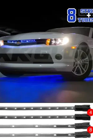 Crafted XK Glow Single Color XKGLOW UnderglowLED Accent Light Car/Truck Kit Blue - 8x24In Tube + 4x8In Strip