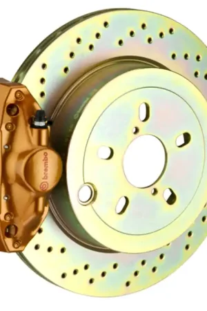 Bulk Order Brembo 08-14 WRX/10-14 Legacy 2.5i Rear GT BBK 2 Piston Cast 2pc 316 x20 1pc Rotor Drilled - Gold