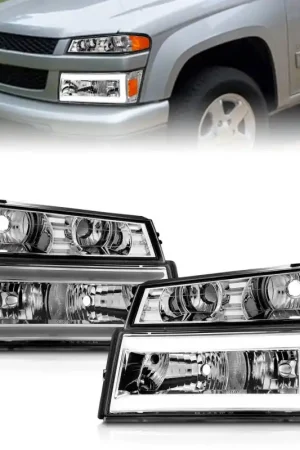ANZO 04-12 GM Colorado/Canyon/I-Series Crystal Headlights - w/ Light Bar Chrome Housing 4pcs Authentic