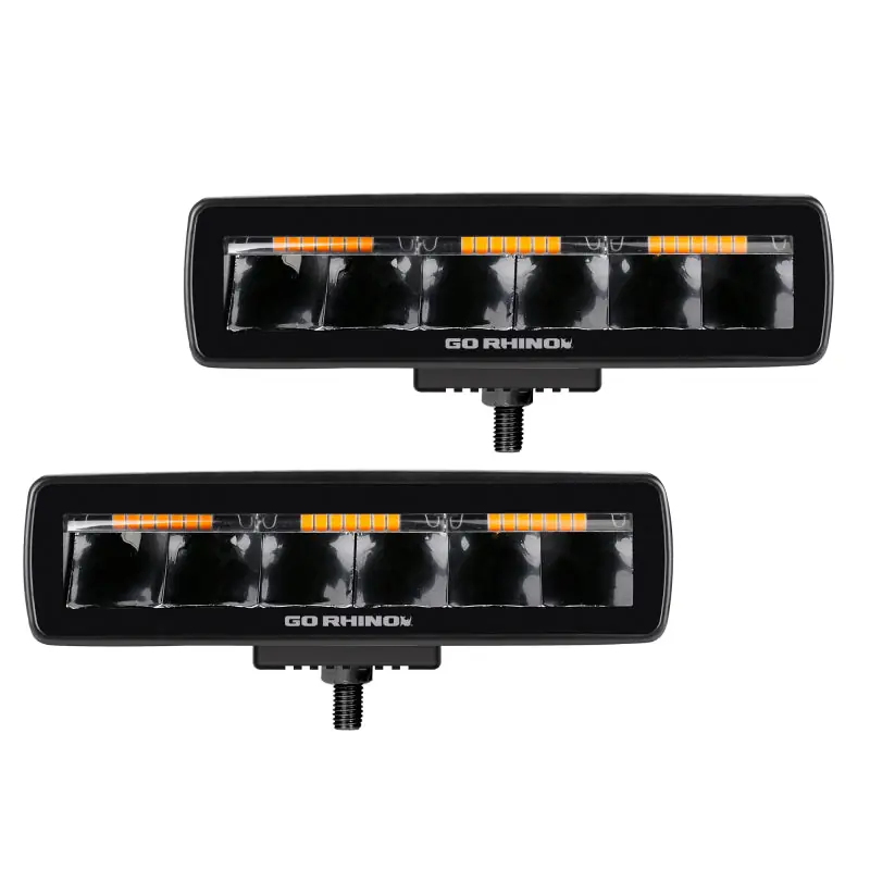 Fresh Stock Go Rhino Xplor Blackout Combo Series Sixline LED Spot Lights w/Amber (Surface Mount) - Blk (Pair)