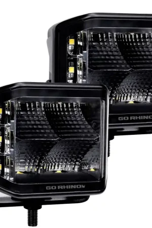 Go Rhino Xplor Blackout Series Cube LED Sideline Flood Light Kit (Surface Mount) 4x3 - Blk (Pair) New Release