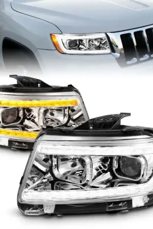 Bargain ANZO 11-13 Jeep Grand Cherokee (Factory Halogen Only) Projector Headlights w/Light Bar Swchbk Chrome