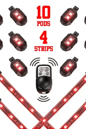 XK Glow Single Color XKGLOW LED Accent Light Motorcycle Kit Red - 10xPod + 4x8InStrips Hassle-Free Returns