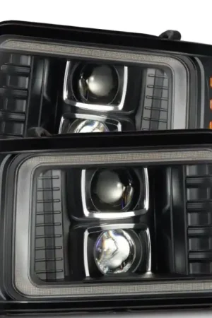 AlphaRex 92-96 Ford F-Series/Bronco LUXX-Series Proj Headlights Blk w/Actv Light SeqSig & SBDRL High Quality