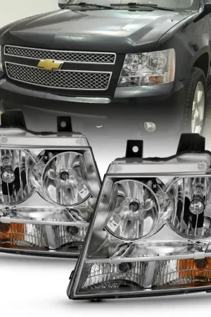ANZO 2007-2014 Chevy Tahoe Crystal Headlight Chrome Amber(OE) Certified