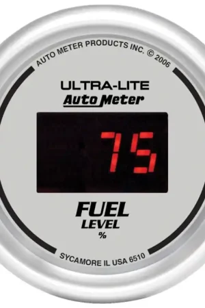 Autometer Ultra-Lite Digital 2-1/16in 0-280 OHM Silver Dial w/ Red LED Programmable Fuel Level Gage Holiday Sale