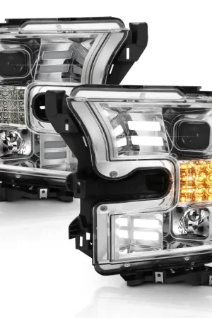 Time-Limited ANZO 15-17 Ford F-150 Proj Headlights w/ Plank Style Design Chrome w/ Amber Sequential Turn Signal