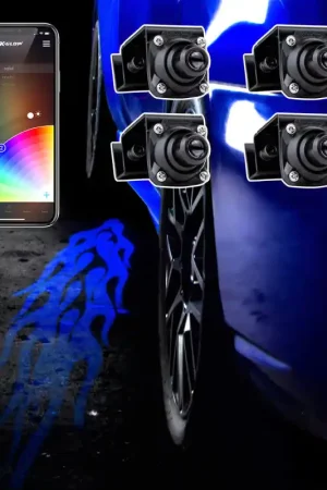 Limited Offer XK Glow Curb FX Bluetooth XKchrome App Waterproof LED Projector Welcome Light Flame Style 4pc