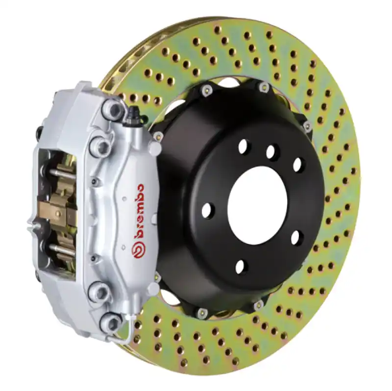 Warranty Included Brembo 78-79 930/80-89 930 Rear GT BBK 4 Piston Cast 2pc 345x28 2pc Rotor Drilled-Silver
