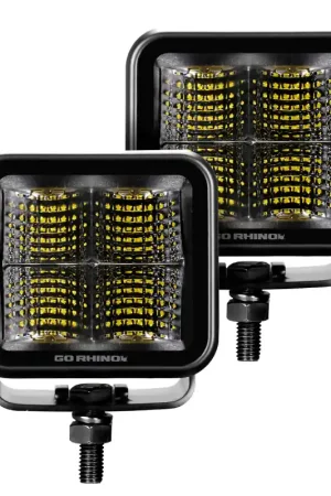 Instant Buy Go Rhino Xplor Blackout Series Cube LED Flood Light Kit (Surface/Threaded Stud Mnt) 3x3 - Blk (Pair)