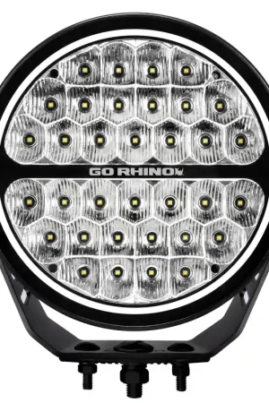 Go Rhino Xplor Blackout Series Round LED Sgl Driving Kit w/DRL (Surface/Thread Stud Mnt) 9in. - Blk Seasonal Sale