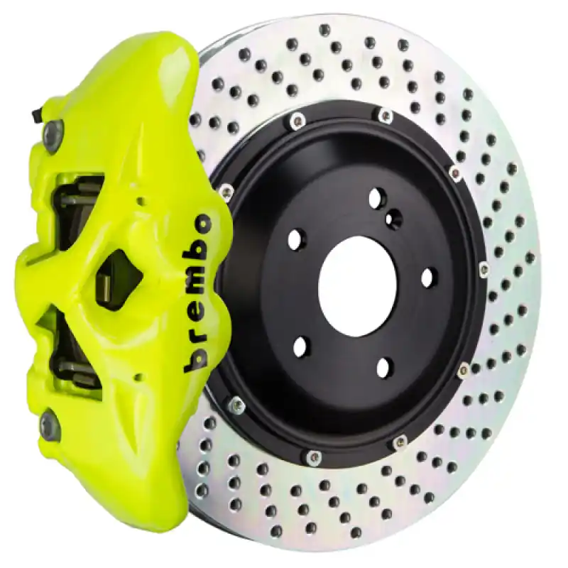 Brembo 11-18 Cayenne Turbo Rear GT BBK 4 Piston Cast 380x28 2pc Rotor Drilled- Fluo. Yellow Today Only
