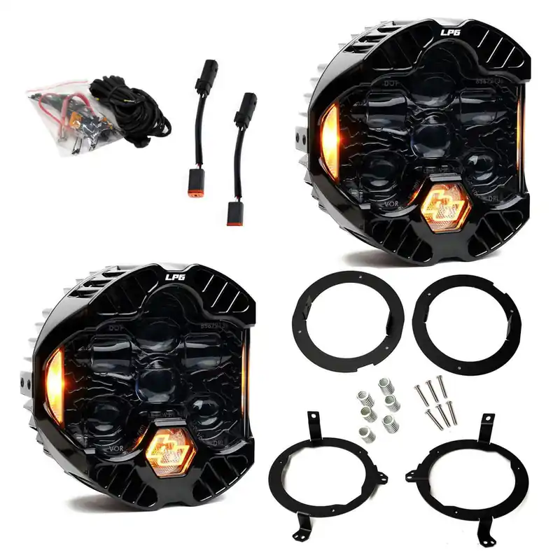 DOT LP6 LED Headlight Kit Jeep 2018-2025 Wrangler JL 2020-2025 Gladiator JT w/Halogen Headlights (Amber) Baja Designs While Supplies Last